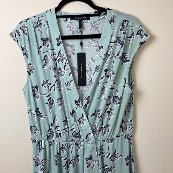 BCBGMaxAzria V Neck Floral Faux Wrap Printed Dress Size L NEW with Tags - Picture 2 of 9